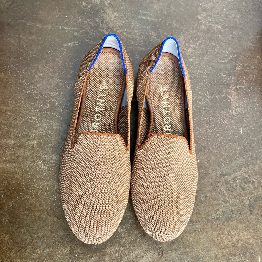 Rothy's Women's Tan Loafers with Blue Trim